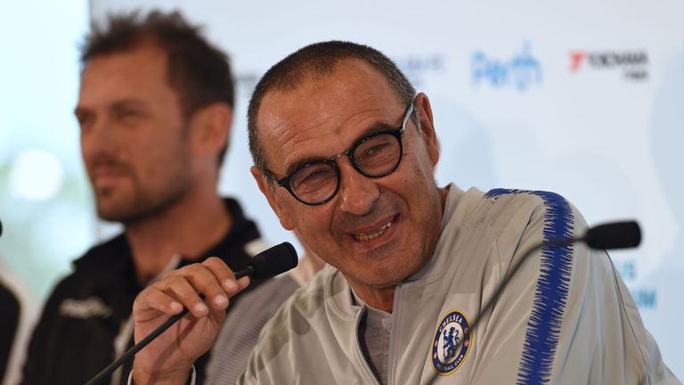 Maurizio Sarri faced the media after arriving in Perth
