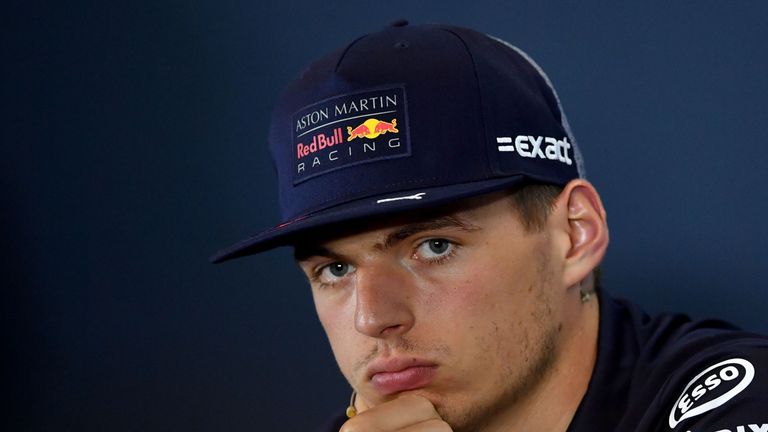 Max Verstappen attends a drivers' press conference ahead of the British Grand Prix