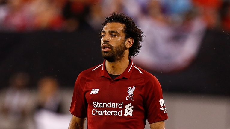 Mohammed Salah #11 of Liverpool stands on the pitch during their match against Manchester City at MetLife Stadium on July 25, 2018 in East Rutherford, New Jersey. (Photo by Jeff Zelevansky/Getty Images)