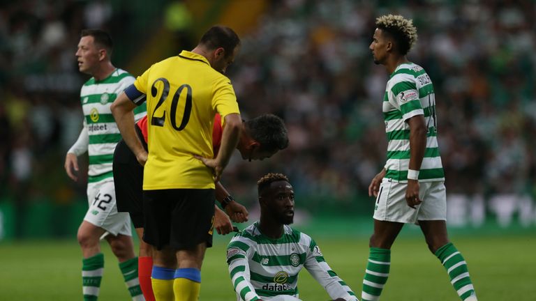 GLASGOW, SCOTLAND - JULY 18: Moussa Dembele of Celtic is seen during the UEFA Champions League Qualifier between Celtic and Alashkert FC  at Celtic Park on July 18, 2018 in Glasgow, Scotland. (Photo by Ian MacNicol/Getty Images)
