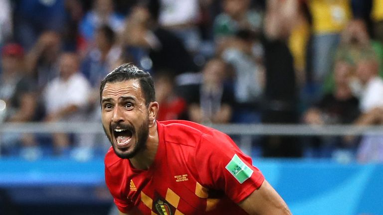 Nacer Chadli celebrates after scoring Belgium's winner against Japan