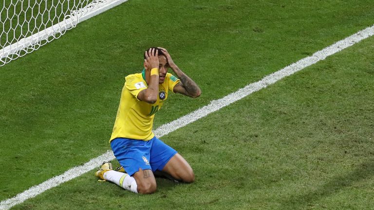 Neymar during the 2018 FIFA World Cup Russia Quarter Final match between Brazil and Belgium at Kazan Arena on July 6, 2018 in Kazan, Russia