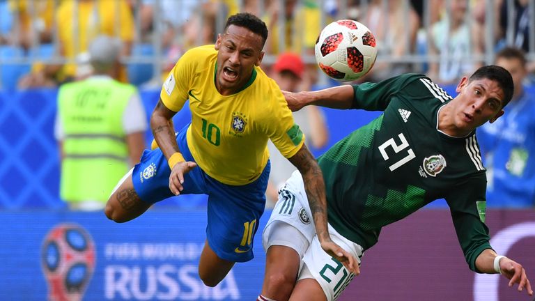 Neymar is fouled by Edson Alvarez