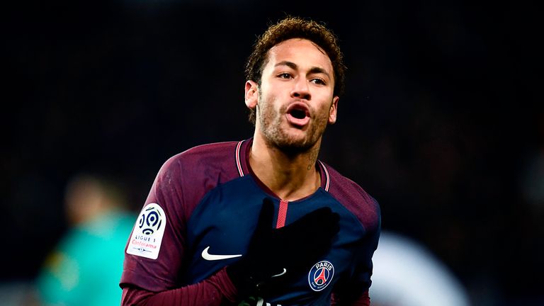 Neymar celebrates after scoring during the Ligue 1 match between Paris Saint-Germain and Troyes on November 29, 2017