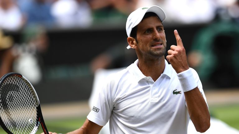 Novak Djokovic on day nine of the Wimbledon Lawn Tennis Championships at All England Lawn Tennis and Croquet Club on July 11, 2018 in London, England.