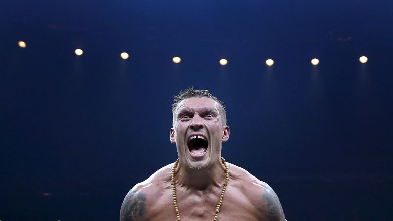 BERLIN, GERMANY - SEPTEMBER 09: Aleksandr Usyk of Ukraine celebrates after winning the WBO Cruiserweight World Boxing Super Series fight against Marco Huck of Germany at Max Schmeling Halle on September 9, 2017 in Berlin, Germany. (Photo by Ronny Hartmann/Bongarts/Getty Images)   *** Local caption *** Aleksandr Usyk