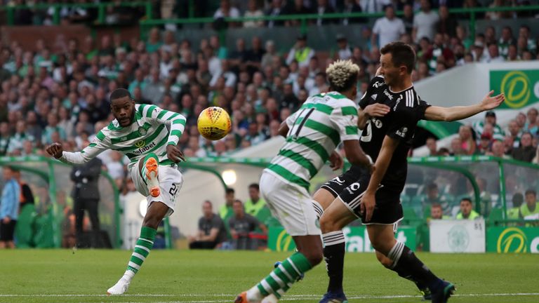 Olivier Ntcham during the first leg UEFA Champions League Qualifier match between Celtic and Rosenborg at Celtic Park Stadium on July 25, 2018 in Glasgow, Scotland.