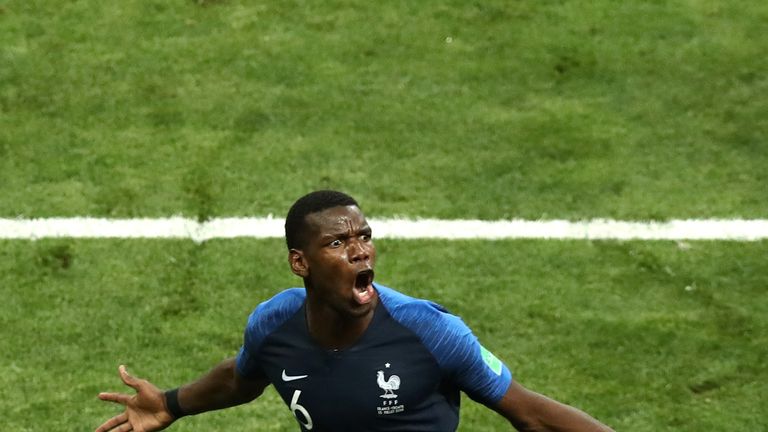 Paul Pogba celebrates after extending France's lead