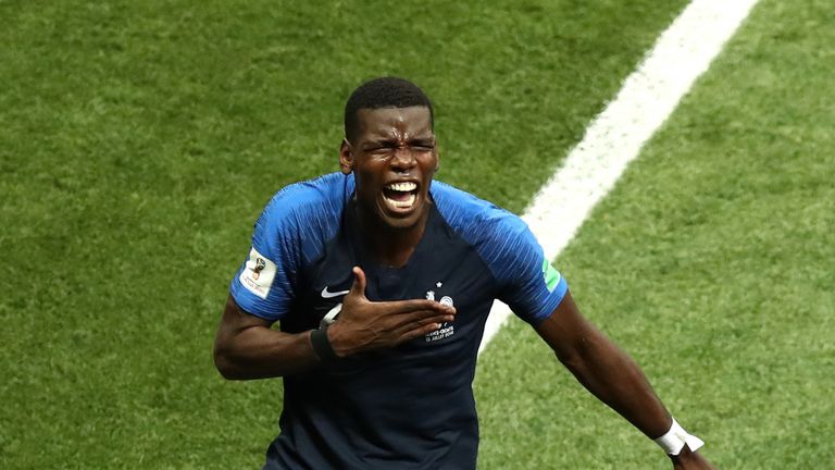 Paul Pogba celebrates after scoring France's third goal