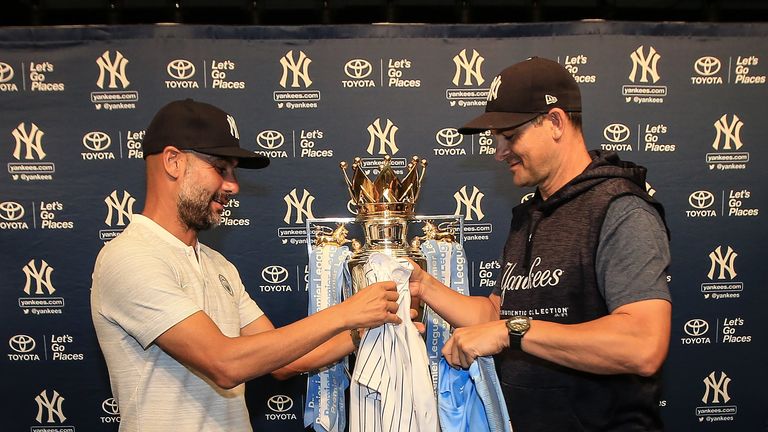 Guardiola visited the Yankee Stadium in New York during City's pre-season tour of the US