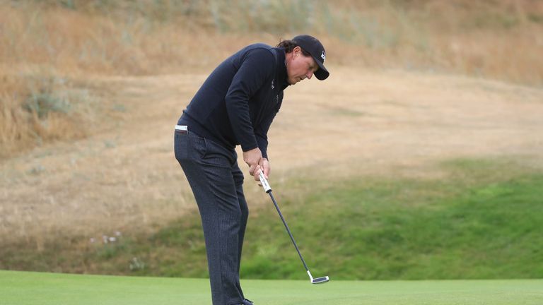 Phil Mickelson during previews to the 147th Open Championship at Carnoustie Golf Club on July 18, 2018 in Carnoustie, Scotland.