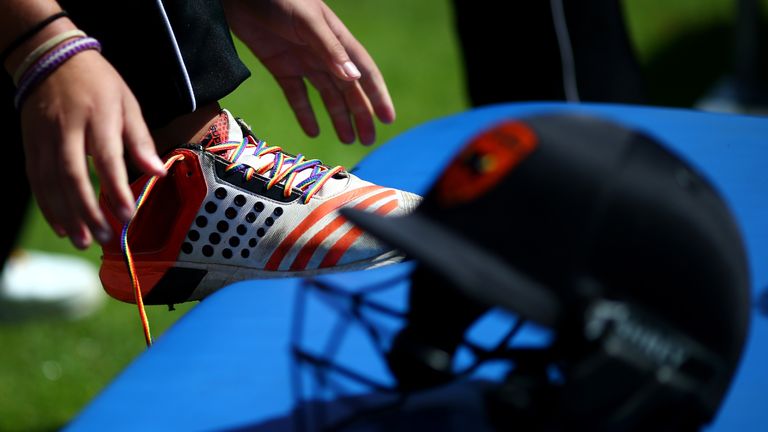Rainbow Laces are seen during the Kia Super League Match between Southern Vipers and Western Storm at The Ageas Bowl on August 10, 2017 in Southampton, England