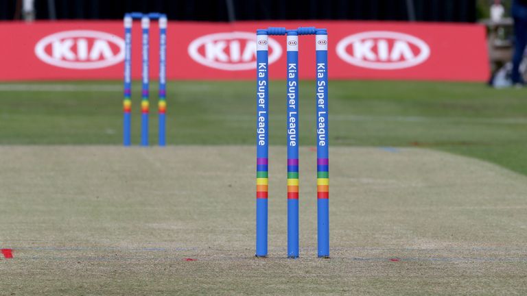  Colourful wickets at the Kia Super League between Yorkshire Diamonds v Western Storm at York on August 20, 2017 in York, England. (Photo by  Richard Sellers/Getty Images)