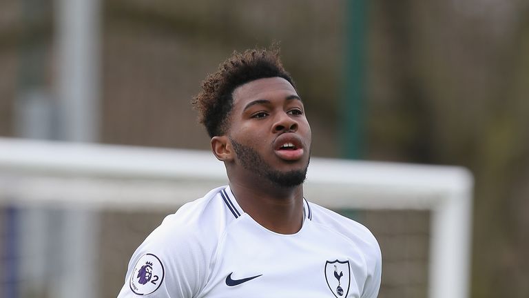 Reo Griffiths during the Premier League 2 match between Tottenham Hotspur and Derby County on April 7, 2018 in Enfield, England.