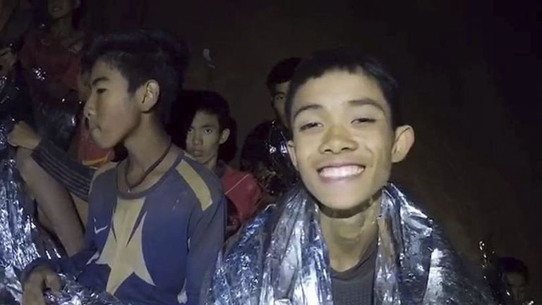 Members of a boys football team from Thailand are seen while trapped in a cave in Chiang Rai on July 4, 2018