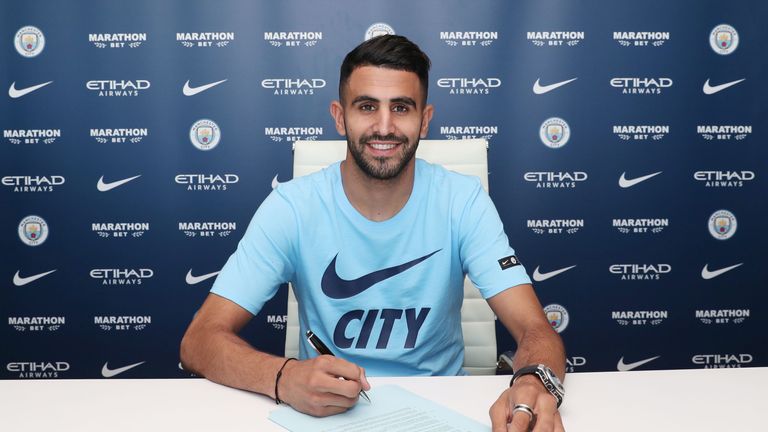 Riyad Mahrez signs a five-year contract with Manchester City for a club-record £60m
