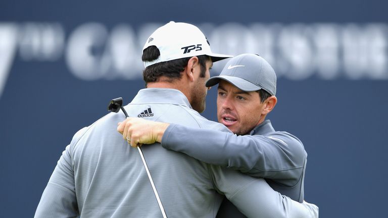 Rory McIlroy practised with Jon Rahm ahead of the 147th Open Championship at Carnoustie Golf Club on July 16, 2018 in Carnoustie, Scotland.