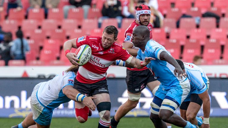 JOHANNESBURG, SOUTH AFRICA - JULY 14:  Ruan Combrinck of the Lions with possession during the Super Rugby match between Emirates Lions and Vodacom Bulls at Emirates Airline Park on July 14, 2018 in Johannesburg, South Africa. (Photo by Sydney Seshibedi/Gallo Images)