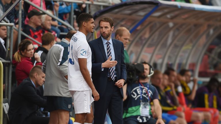 Ruben Loftus-Cheek and Gareth Southgate during the UEFA Under21 European Championship 2015 match between Sweden and England at Andruv Stadium on June 21, 2015 in Olomouc, Czech Republic. 
