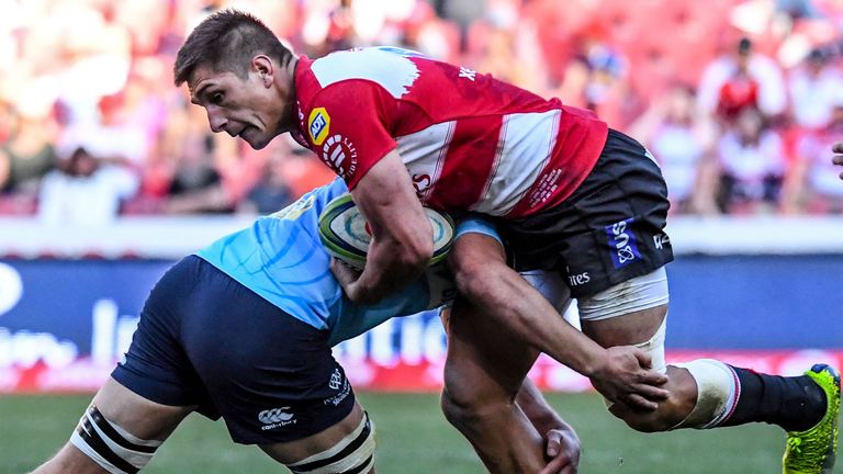 JULY 28: Harold Foster of the Lions with possession during the Super Rugby semi final match between Emirates Lions and Waratahs at Emirates Airline Park on July 28, 2018 in Johannesburg, South Africa. 