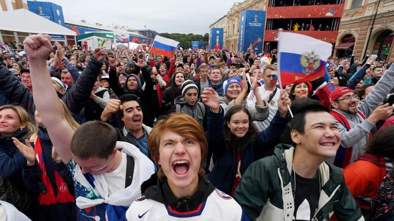 Russian fans go crazy in St Petersburg on Sunday