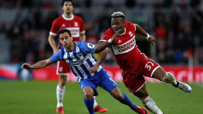  during The Emirates FA Cup Fourth Round match between Middlesbrough and Brighton at Riverside Stadium on January 27, 2018 in Middlesbrough, England.