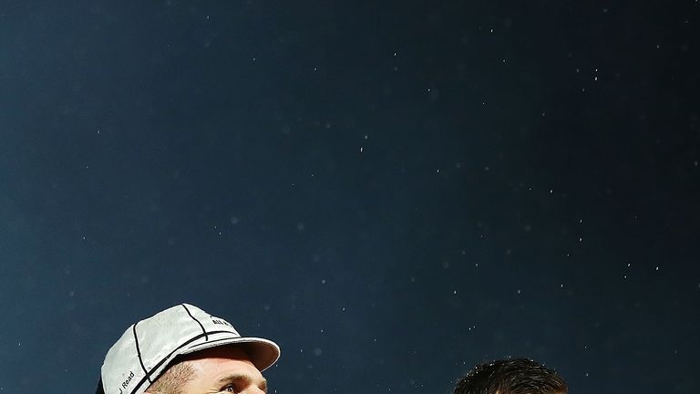 Kieran Read of the All Blacks and Sam Warburton of the Lions hold the DHL series trophy after drawing the series following the Test match between the New Zealand All Blacks and the British and Irish Lions at Eden Park on July 8, 2017