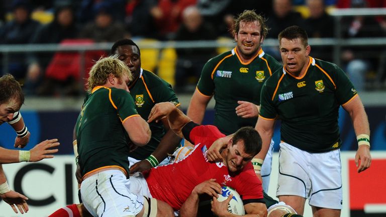 during the IRB 2011 Rugby World Cup Pool D match between South Africa and Wales on September 11, 2011 in Wellington, New Zealand.