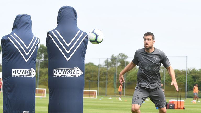 Sokratis Papastathopolus during a training session at London Colney on July 4, 2018