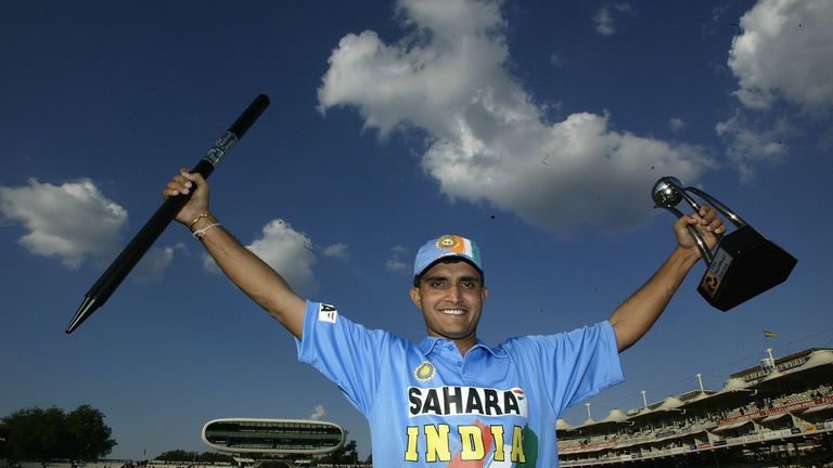 Sourav Ganguly celebrates India's win in the 2002 NatWest Trophy final