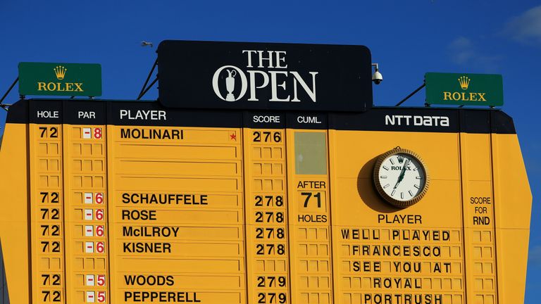 The Open scoreboard during the final round of the 147th Open Championship at Carnoustie Golf Club on July 22, 2018 in Carnoustie, Scotland.