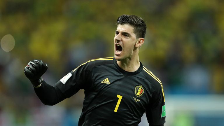 Thibaut Courtois during the 2018 FIFA World Cup Russia Quarter Final match between Brazil and Belgium at Kazan Arena on July 6, 2018 in Kazan, Russia.