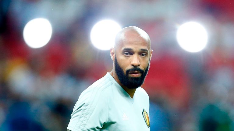 Belgium assistant coach Thierry Henry before the 2018 World Cup quarter-final between Brazil and Belgium at the Kazan Arena on July 6, 2018