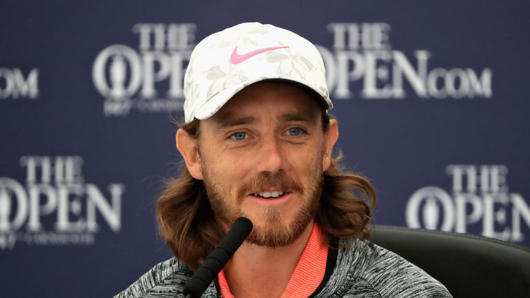 Tommy Fleetwood speaks at his press conference ahead of the 147th Open Championship at Carnoustie Golf Club on July 16, 2018 in Carnoustie, Scotland.