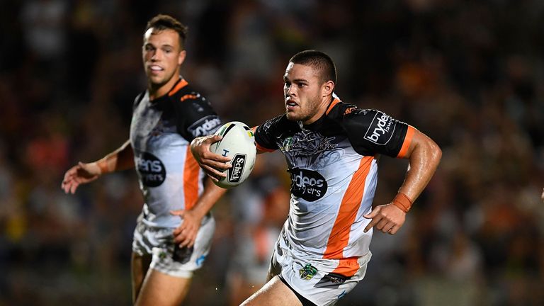during the NRL trial match between the North Queensland Cowboys and the Wests Tigers at Barlow Park on February 17, 2018 in Cairns, Australia.