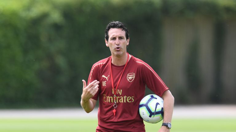 Arsenal head coach Unai Emery during a training session at London Colney on July 4, 2018