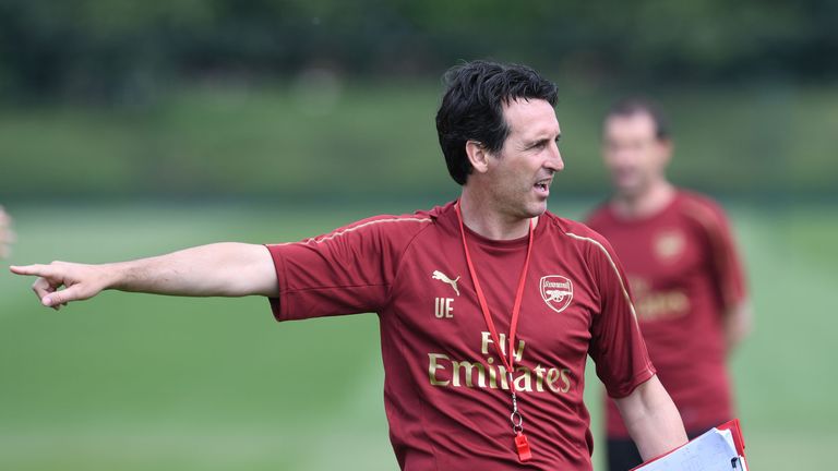 Arsenal head coach Unai Emery during a training session at London Colney on July 4, 2018