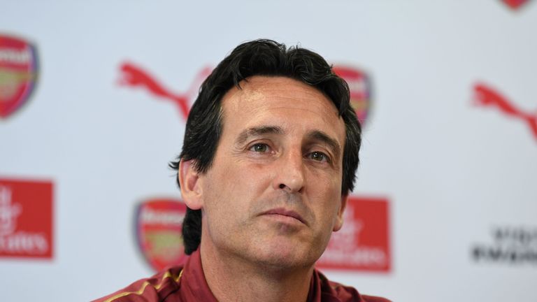 Arsenal head coach Unai Emery during a press conference at London Colney on July 12, 2018