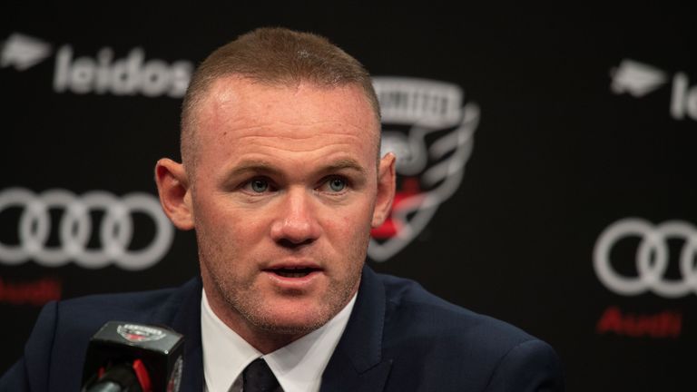 DC United's new recruit British footballer Wayne Rooney speaks at a press conference in Washington, DC