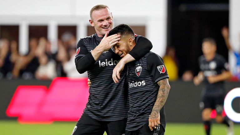 Wayne Rooney celebrates with Luciano Acosta (Pic: USA Today/MLSsoccer)