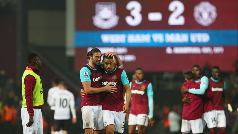during the Barclays Premier League match between West Ham United and Manchester United at the Boleyn Ground on May 10, 2016 in London, England. West Ham United are playing their last ever home match at the Boleyn Ground after their 112 year stay at the stadium. The Hammers will move to the Olympic Stadium for the 2016-17 season.