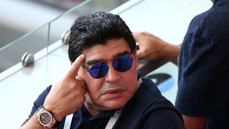 Diego Maradona at the World Cup game between France and Argentina