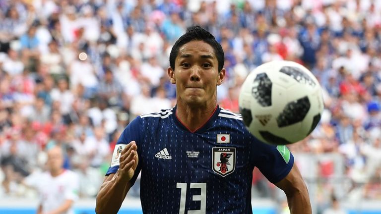 Yoshinori Muto in action for Japan in the World Cup