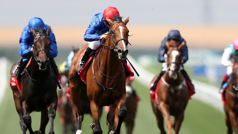 Wells Fargo ridden by David Allan (second left) wins The Bahrain Trophy Stakes during day one of The Moet & Chandon July Festival at Newmarket Racecourse. PRESS ASSOCIATION Photo. Picture date: Thursday July 12, 2018. See PA story RACING Newmarket. Photo credit should read: Simon Cooper/PA Wire