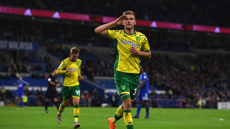 Dennis Srbeny celebrates after scoring for Norwich