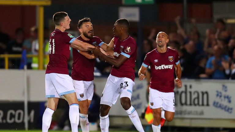 Issa Diop is congratulated after firing home West Ham's equaliser