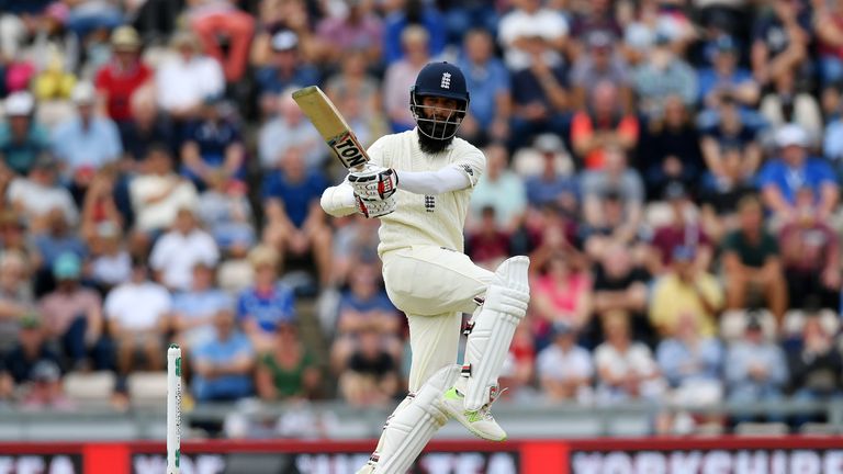 Moeen Ali pulls for runs on day one of the fourth Test