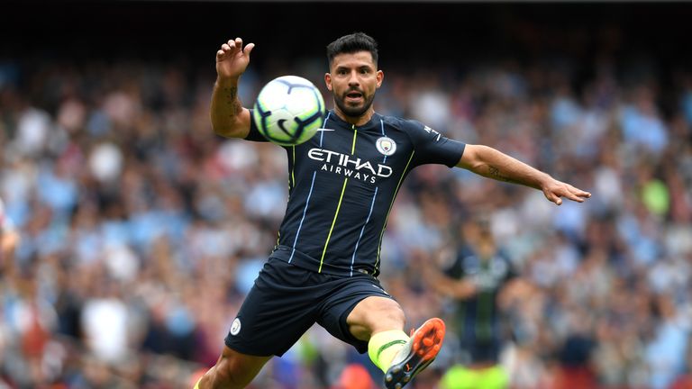 Sergio Aguero controls the ball