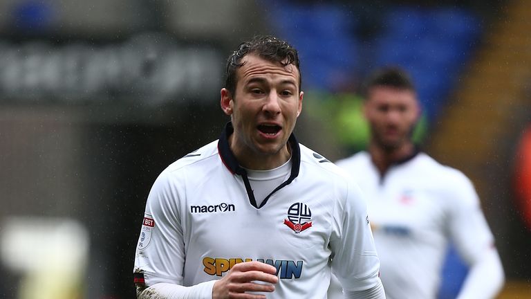 BOLTON, ENGLAND - MARCH 18: Adam Le Fondre of Bolton Wanderers in action during the Sky Bet League One match between Bolton Wanderers and Northampton Town at Macron Stadium on March 18, 2017 in Bolton, England. 