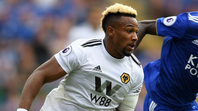 Wolves' Adama Traore runs with the ball during their defeat to Leicester in the Premier League.